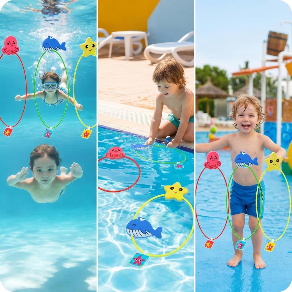 3 Pieces Pool Diving Hoop No Assembly Required Upright Standing Summer Play Item