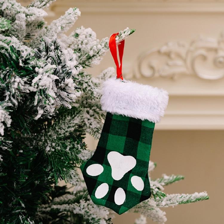 Christmas Cute for Cat Paw Plaid Tree Stocking Family Gather Party Decor