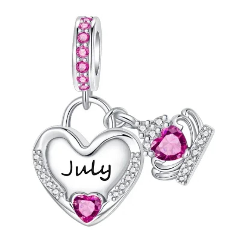 Sparkling Birthstone Charms Copper Heart Key Birthday Pendant Fit Original Necklace Bracelet Women Jewelry Diy Gift