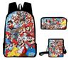 Set Zaino Cartone Animato Mario 3-in-1 Zaino per Studente per Laptop Borsa a Spalla Astuccio Zaino Scolastico per Bambini