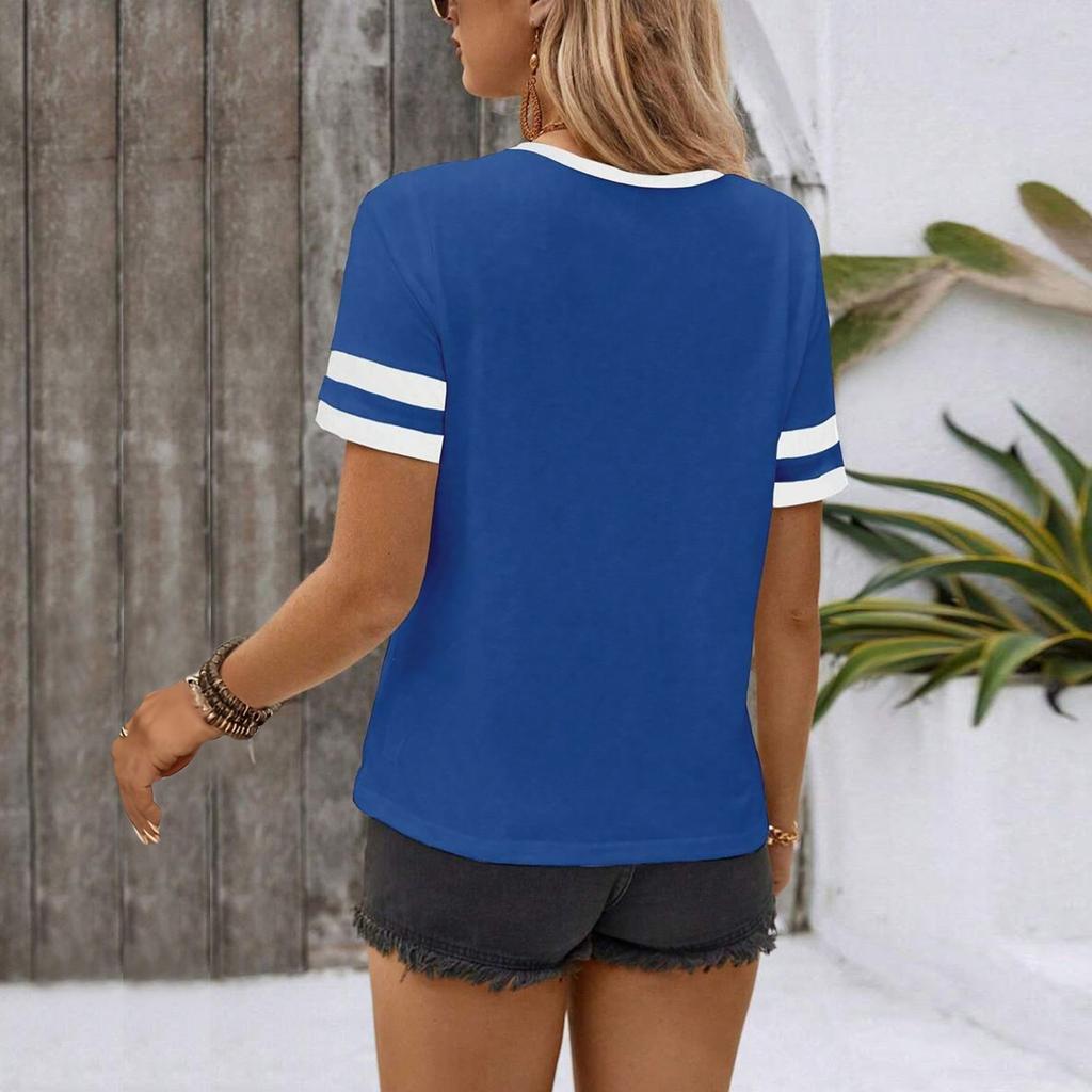 Women Summer  Top  Vacation Short Sleeve V Neck Loose Fit Shirt Spring Fashion Casual Clothes