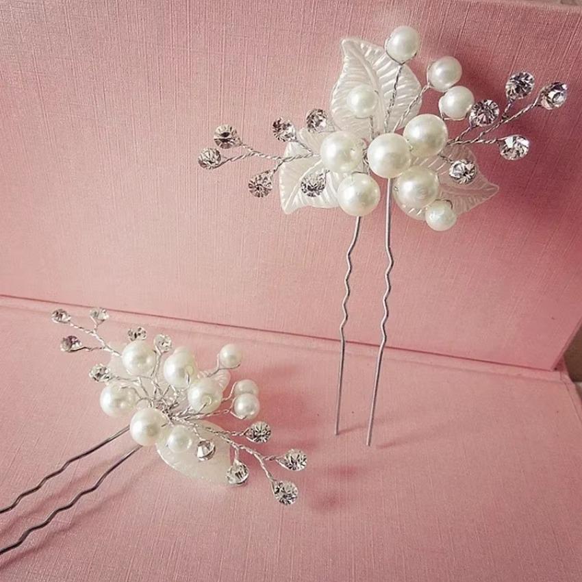 1 Pcs Pearl Crystal Leaf Headpiece Hair Pin Hairpin Pearl Headwear Hairpin Ornaments Fashion Sexy Accessory