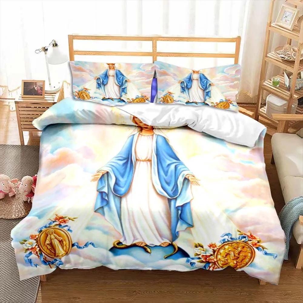 Bettwäscheset mit Jesus-Jungfrau-Maria-Motiv, für Kinderzimmer, Schlafzimmer, Bettbezug, Kinderbett, Polyester, Bettbezug-Set mit Kissenbezug