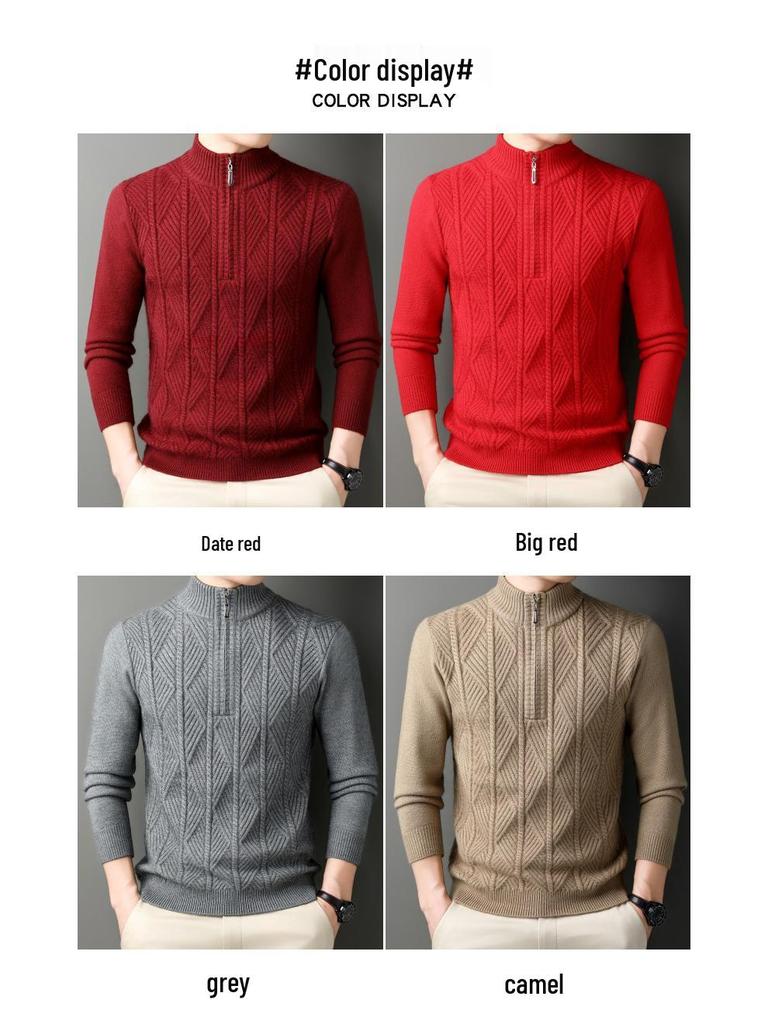 Men's High-End Half-Zip Winter Sweater - Thickened, Warm, Business Casual Pullover Knitwear