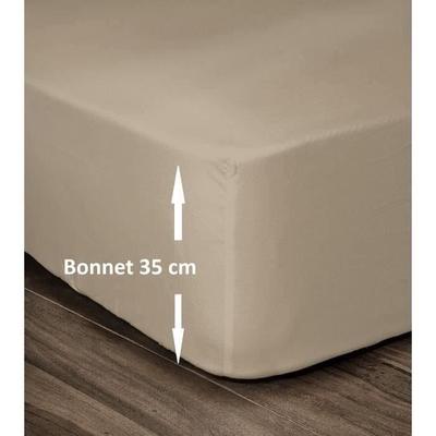 LOVELY HOME Fitted Sheet 100% Cotton 160x200cm - Cap 35cm - Beige