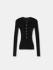 2026 Autumn Black Slim Ribbed Round Neck Half-Button Waist-Cinched Knit Cardigan
