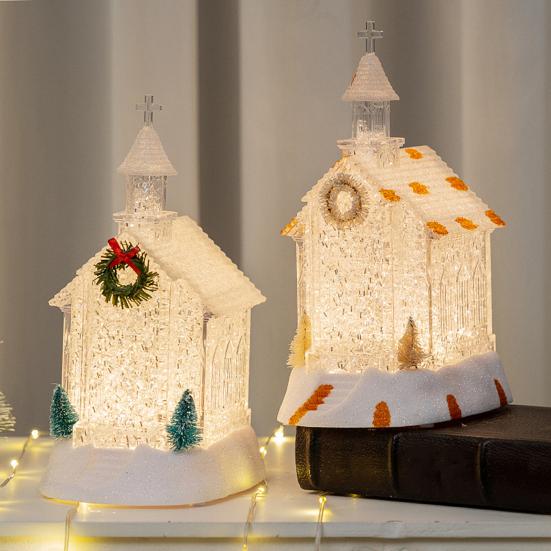 Christmas House Night Light Plastic Church Cottage Decor with LED Glow Decorative Holiday Lighting for Indoor Outdoor Holiday Display
