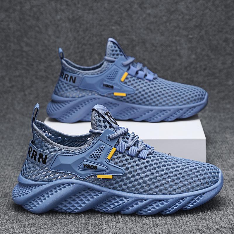 Summer New Fashion Solid Color Versatile Low-top Lace-up Casual Shoes Mesh Large Mesh Breathable Sports Running Men's Shoes
