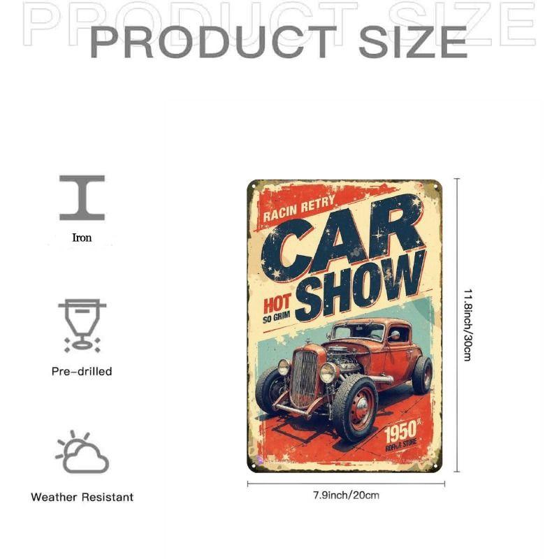 Racing Car Retro Style Metal Decorative Painting for Garage Room Decor