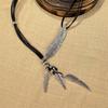 Silver Golden Feather Necklace Rhinestone Leaves Neck Pendant Leather Rope Tassel Necklace  Party