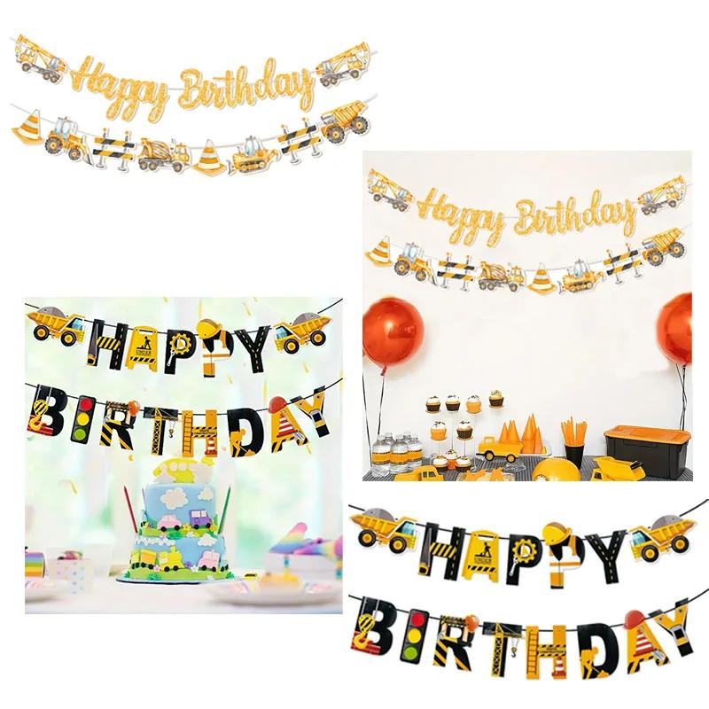 Tractor Truck Letter Red Lights Party Decoration Construction Truck Hanging Banner Construction Theme Birthday Banner