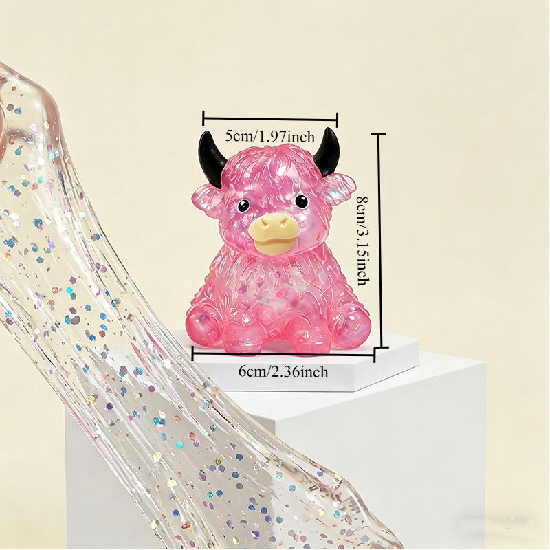 Mignon Maltose Squishy Paillettes Vache des Highlands Jouets à Presser Animal Doux Montée Lente Anti-Stress Soulager l'Anxiété Jouet Sensoriel Fidget