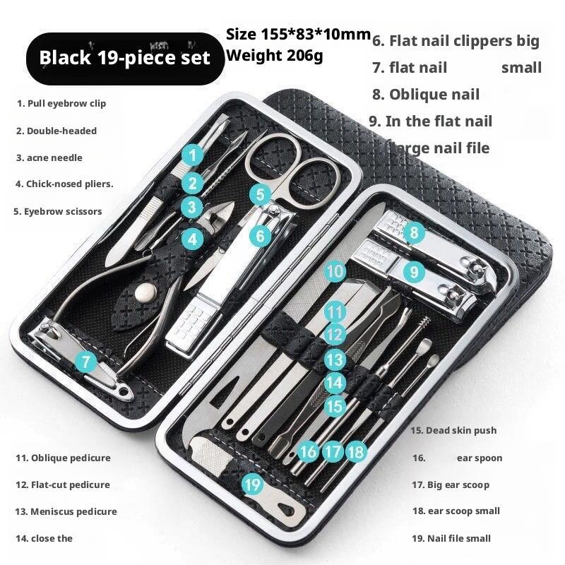 Professional 19-Piece Manicure & Pedicure Kit - Stainless Steel Nail Set With Storage Case for Home Salon Use