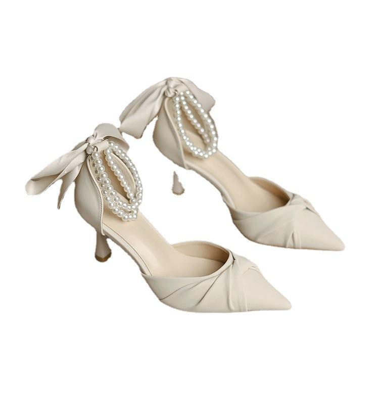 Fashion Temperament Single Shoes Spring New Pearl Pointed Head Shallow Mouth Stiletto with High Heels