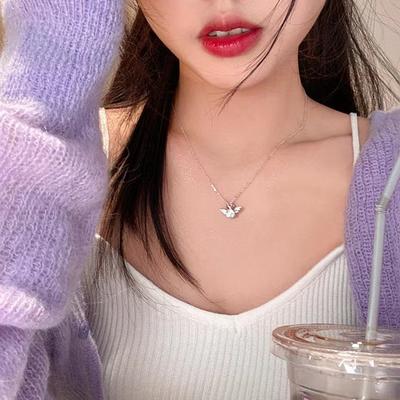 Simple Angel Crown Pendant Necklace Crystal Wing Silver Chain Choker for Women Jewelry Accessories