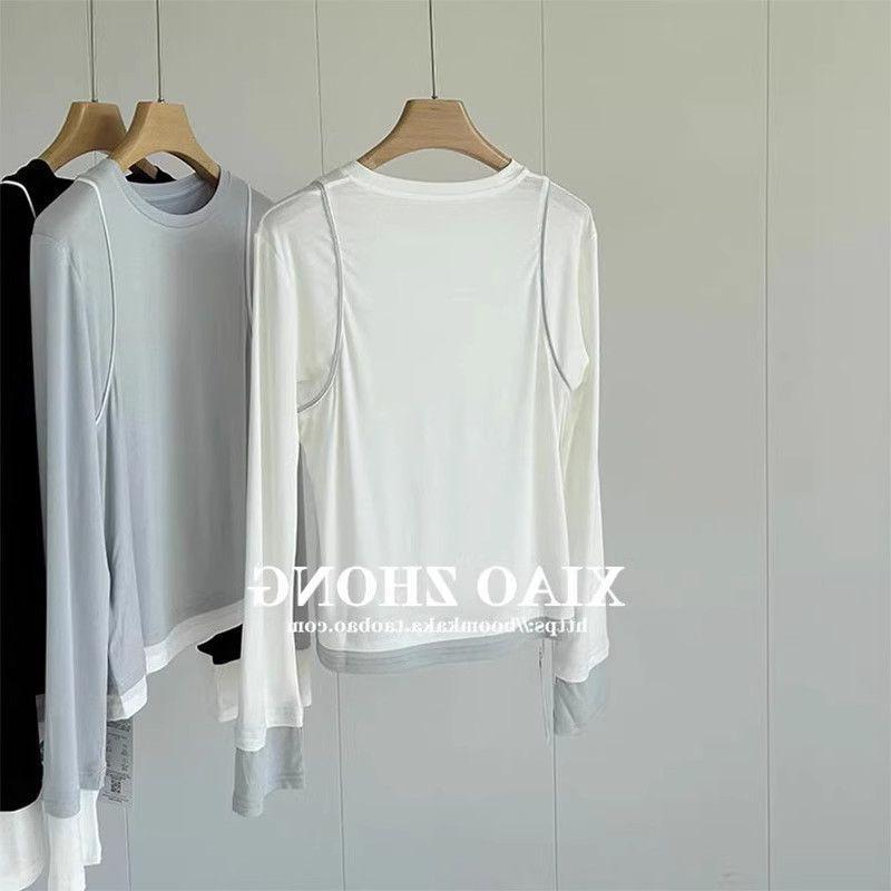 

Женская футболка с длинным рукавом Li Huohuo в стиле пэчворк с цветными блоками, имитирующая костюм из двух частей XL (115-130 jin) белый