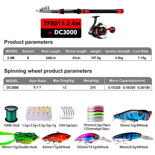 New Fishing Set Telescopic Fishing Rod Combination 1.8-3.6M Carbon Travel Rod with Rotating Reel Line Bait Hook Fishing Bag Suitable for Summer Pesca