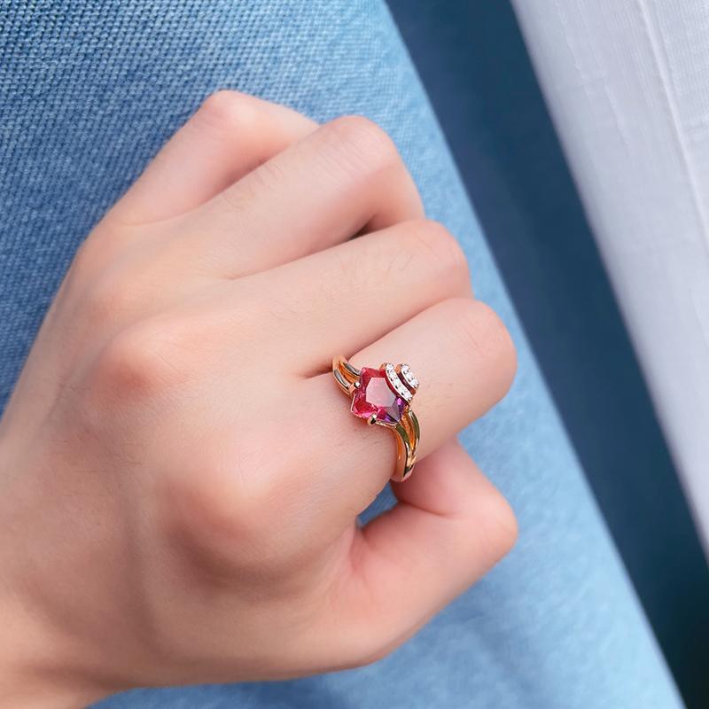 Set di Orecchini Anello Quadrati Rossi in Zircone Naturale Set di Gioielli da Matrimonio alla Moda Orecchini Pendenti in Oro Rosa per Donne