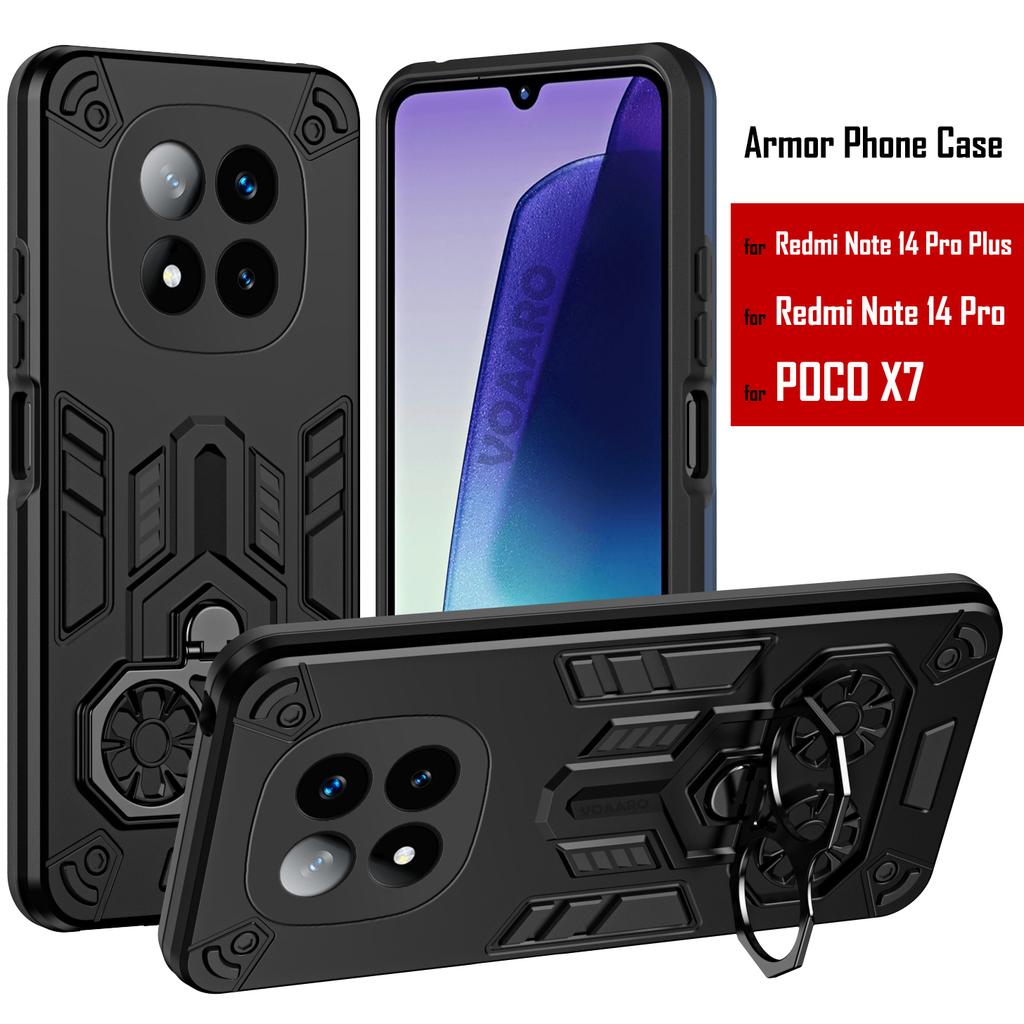 Dual Finger Ring Armor Cover for Xiaomi Redmi Note 14 Pro Plus Case for POCO X7 Rotate Metal Bracket Kickstand Holder Case