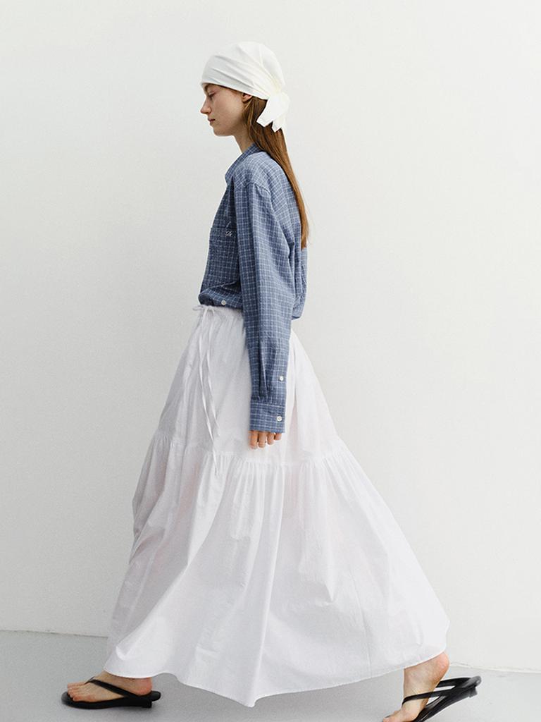 Deonseuteu Tiered Maxi Skirt_Udsk6B224_White