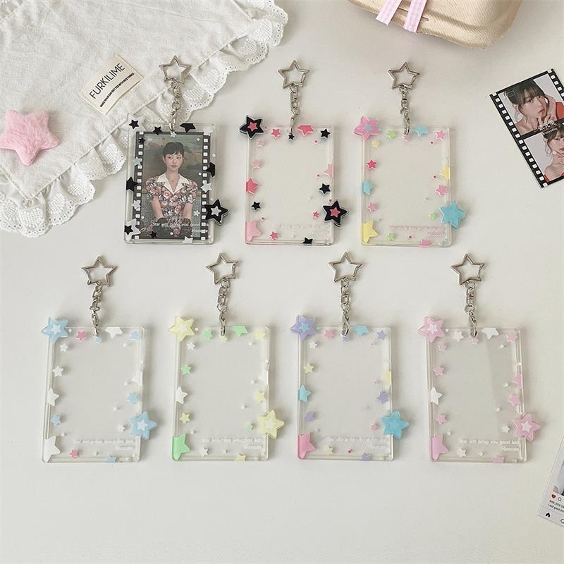 Cute Colorful Star Pocard Holder 3 Inch Card Holder Idol Po Storage Card Display Protective Pendant Card Organizer Gifts