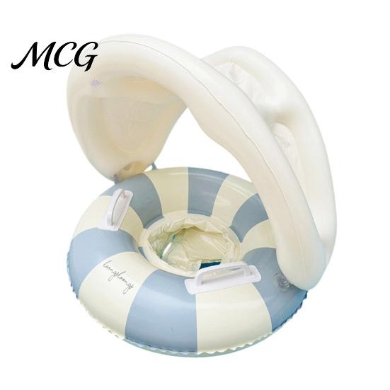 Aufblasbarer Schwimmring Baby mit abnehmbarem Verdeck, Gestreifter Pool Schwimmring Sitz Schwimmgriff, Sonnenschutz Schwimmen für Kleinkinder Kleinkind