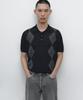 Masimodutti Merino Wool Blend Diamond Pattern Jersey Polo Sweater