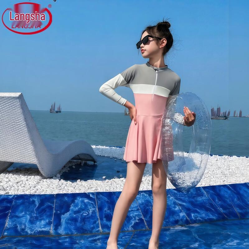 LangSha Girls Long-Sleeve One-Piece Swimsuit 2XL