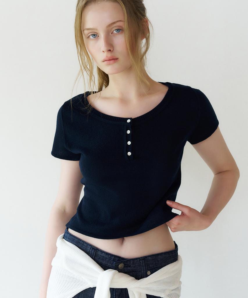 LETTERA Henley Neck Short Sleeve Knit