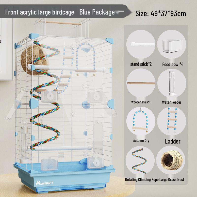 Large Transparent Acrylic Bird Cage with Toilet for Cockatiels and Parrots