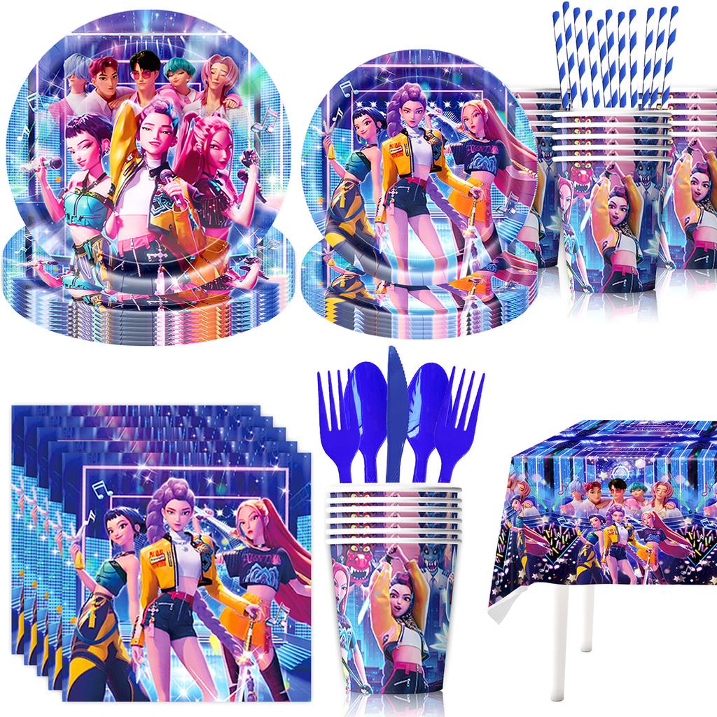 Popular Hunting Anime Demon Hunter Master Girl Group Party Supplies Kpop Girl Group Decoration Arrangement Props Tableware Horizontal