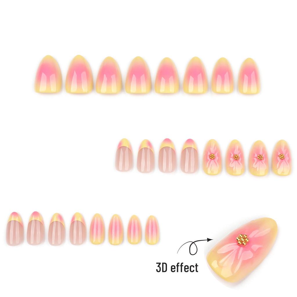 Rouge-Verlauf 3D-Blumen-Fingernägel - Trendige europäische und amerikanische französische gelbe Nagelkunst