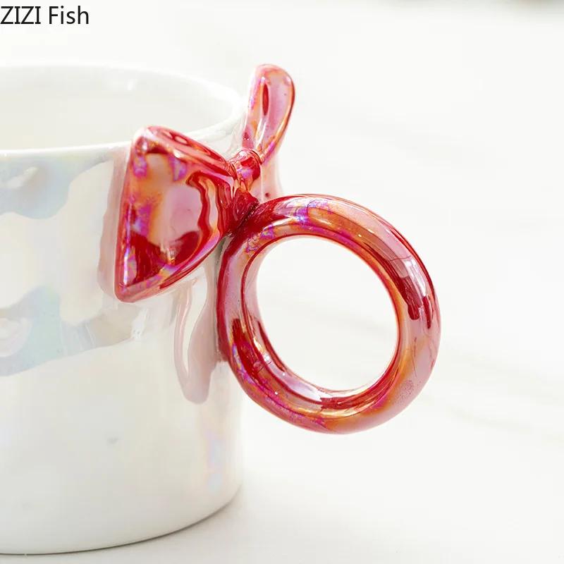 Pearl Color Glazed Porcelain Cup Lovely Bowknot Decor Coffee Mug Dining Table Milk Mugs Afternoon Tea Teacup Fruits Juice Cup