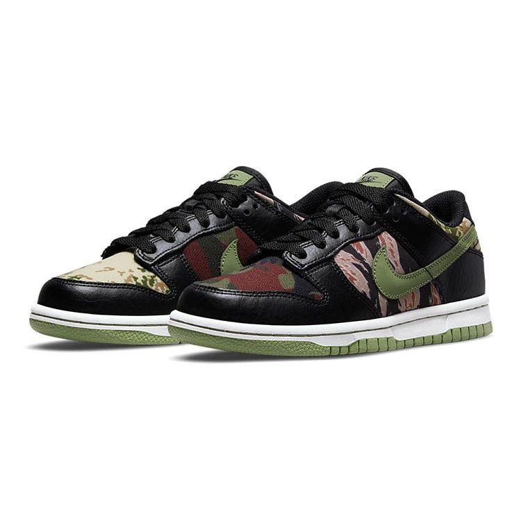 Nike Dunk Low SE GS Black Multi-Camo Kids Sneakers Green Oil-Green White DB1909-001