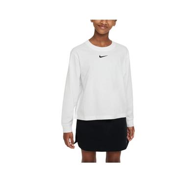Nike T-shirt a maniche lunghe con stampa logo Sportswear Essentials per bambini, top bianchi DV0575-100