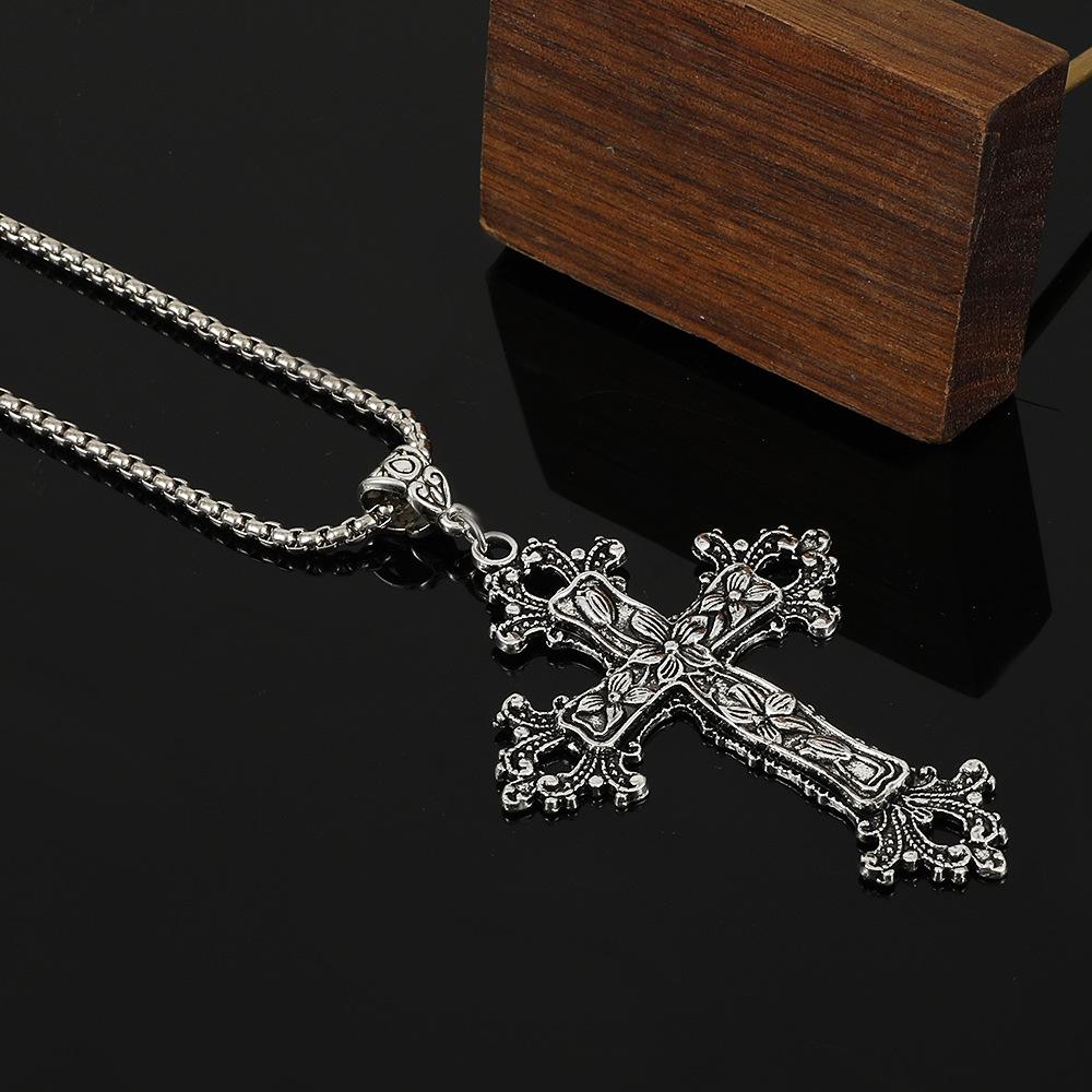 Vintage Gothic Cross Pendant Necklace Large Fashion Women's Long Necklaces Stainless Steel Chain Jewelry Goth Accessories
