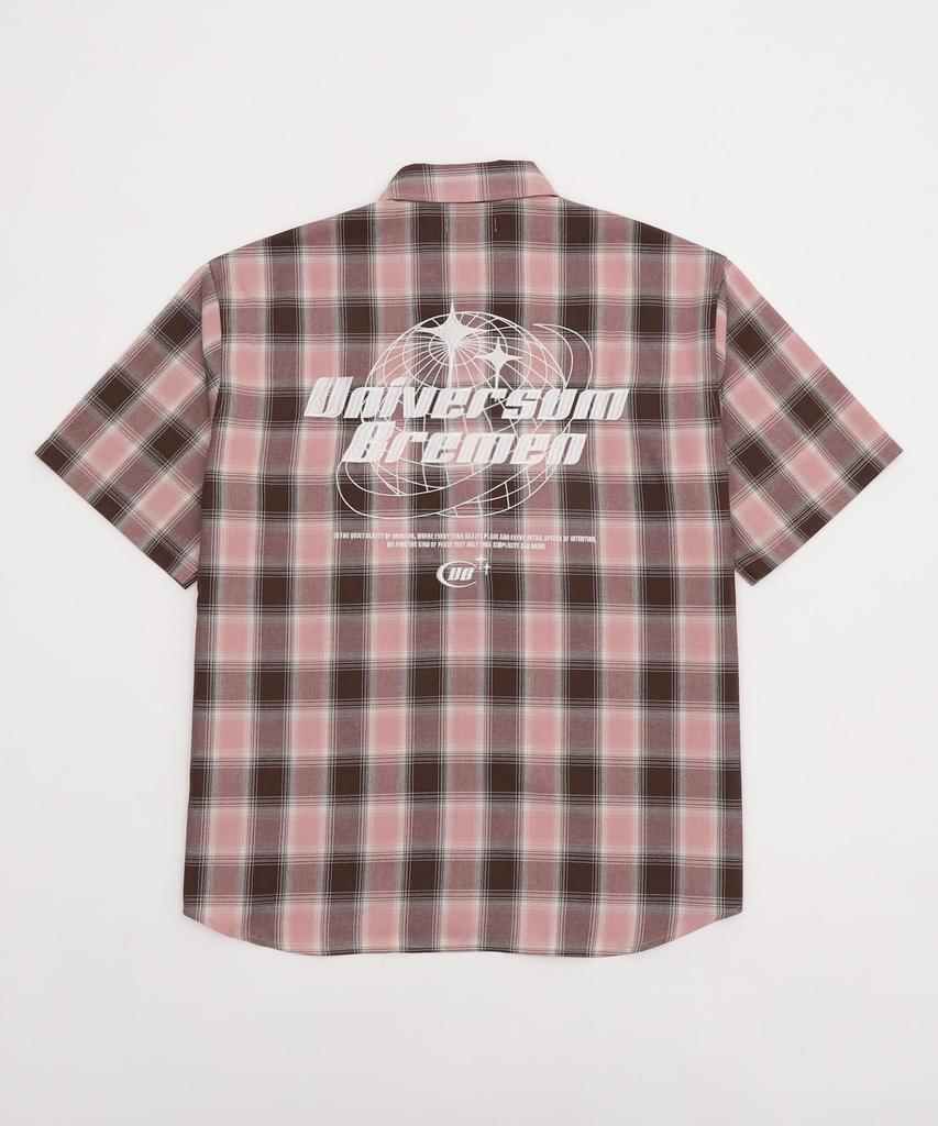 WEGO Short Sleeve Graphic Short Sleeve Summer Size Pink Shirt, Ombré Check, Top, Clothing, Streetwear, Men's, L,