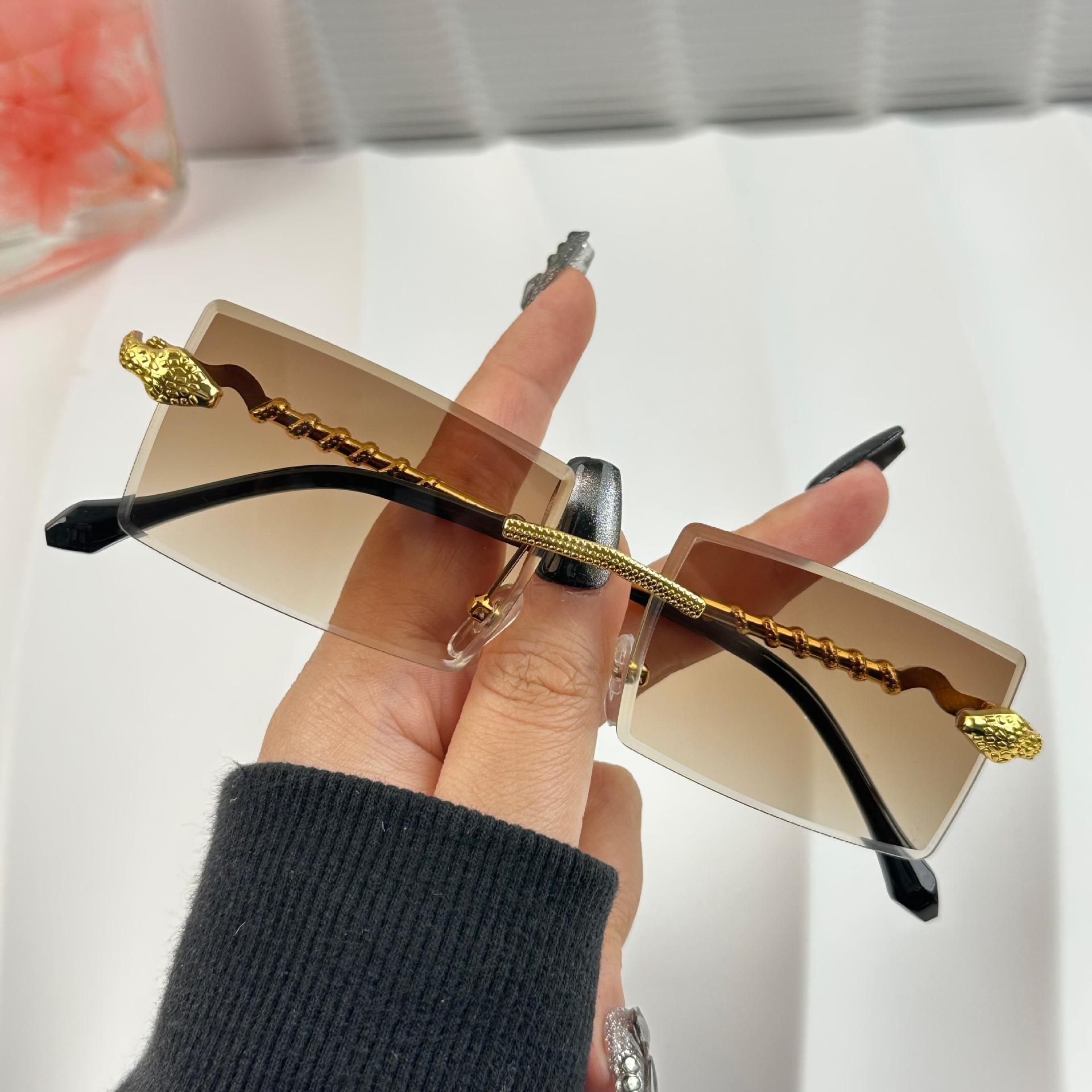 2024 Rimless Gradient Sunglasses with Metal Square Frame - Trendy European  American Style Sunglasses