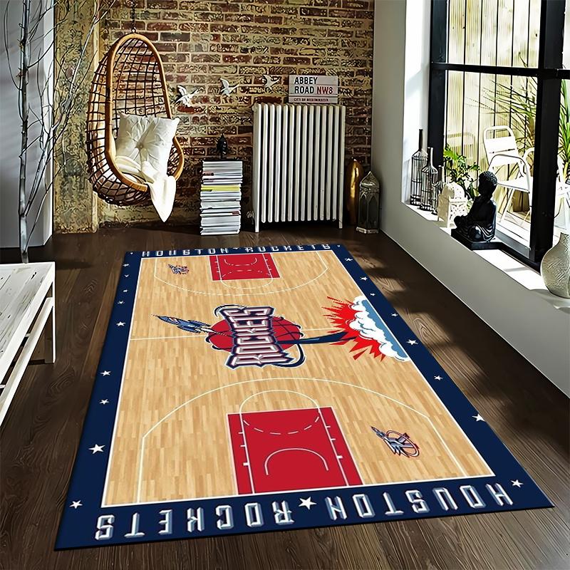 "Houston Rockets Basketball Court Print Carpet, Sports Room Decor Rug" Suitable for use as an anti-slip for living room bedroom sofas