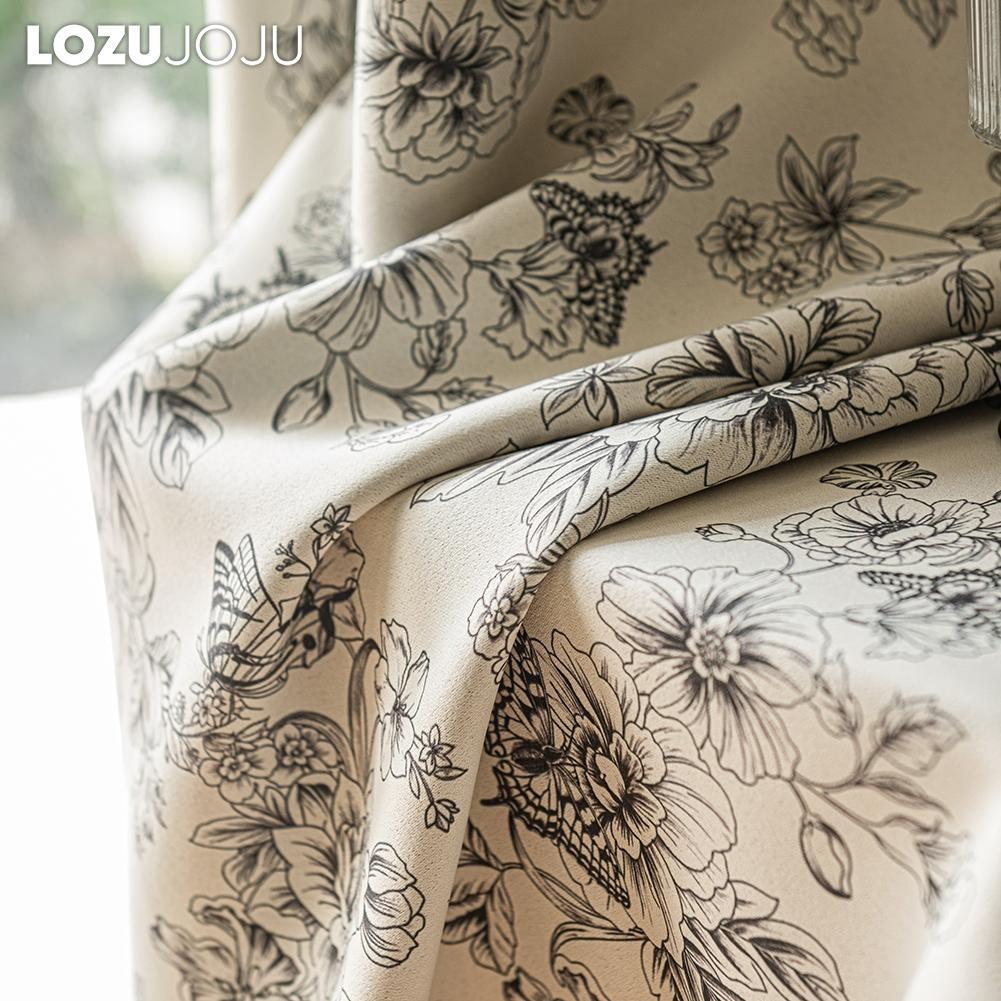 1PC LOZUJOJU French Retro Sketch Flower Curtain with  Aesthetic Blackout Window Treatments for Bedroom Living Room Home Decor