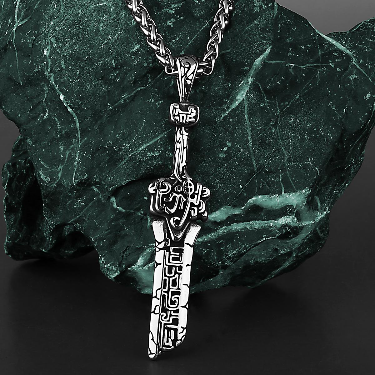 Retro Viking Odin Rune Broken Sword Pendant Necklace Men s Fashion Personality Stainless Steel Punk Hip Hop Jewelry Gift
