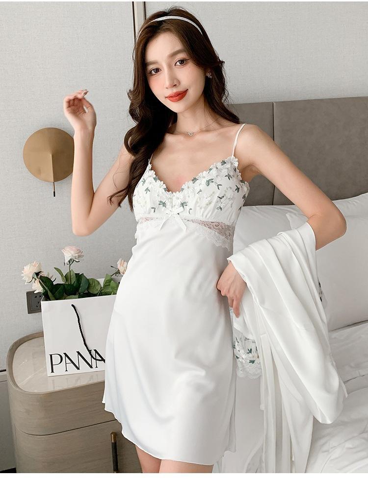 

Сексуальная женская летняя пижама из ледяного шелка, тонкое кружево, новинка года, ночная сорочка на бретельках, одежда для отдыха, доступна M