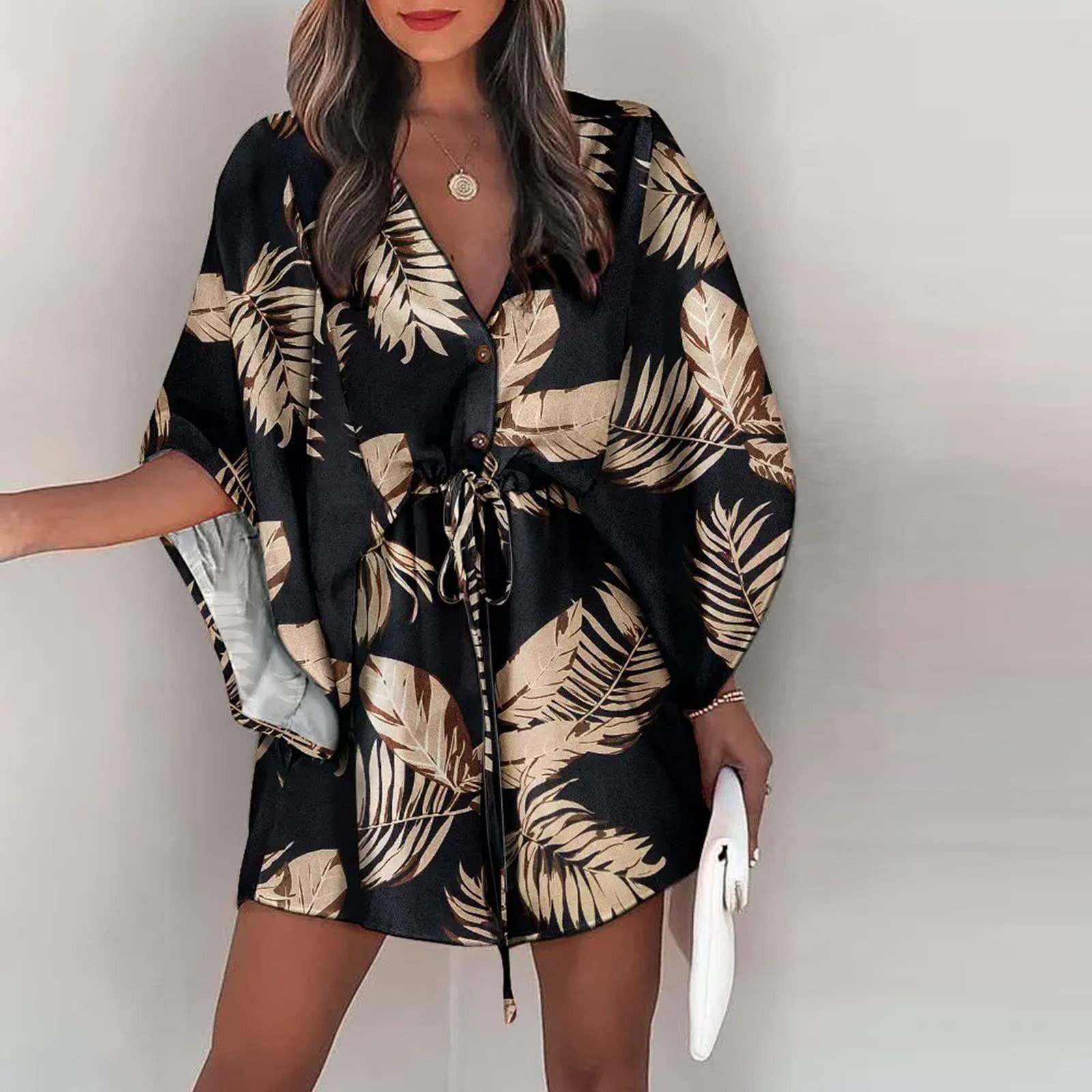 

Женское летнее праздничное платье с рукавами 3/4 и V-образным вырезом в стиле бохо, пляжное платье с завязками на шнуровке XL чёрный