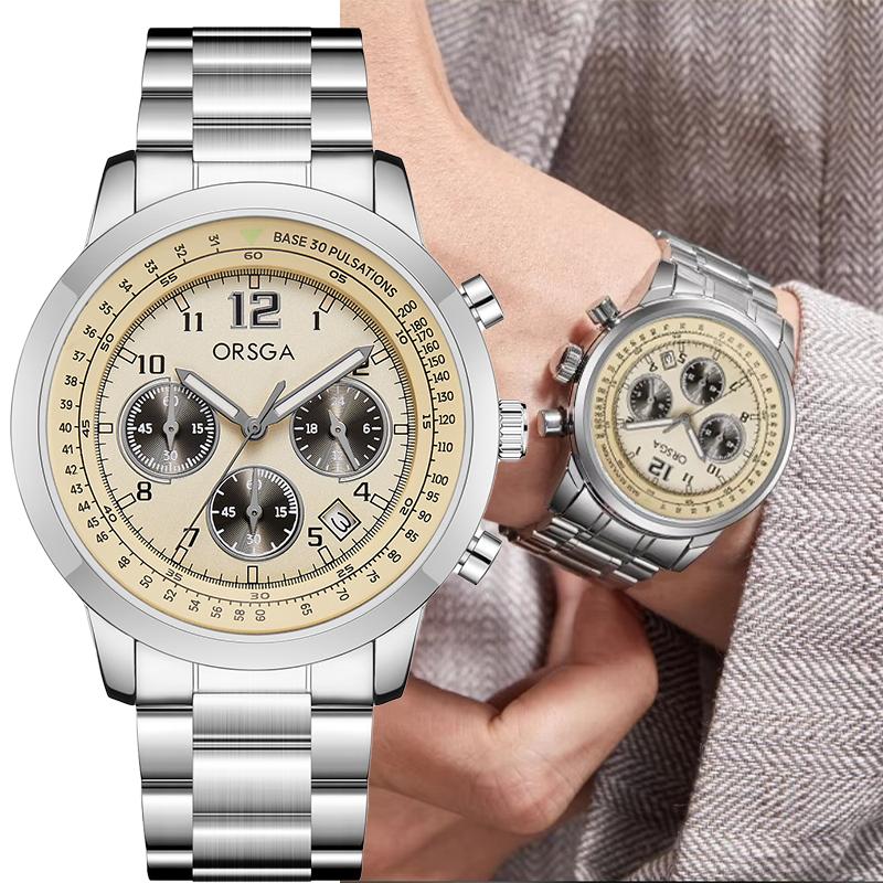 Fashion Multifunctional Chronograph Men's Watches Luxury Quartz Stainless Steel Waterproof Wristwatch Reloj De Hombre