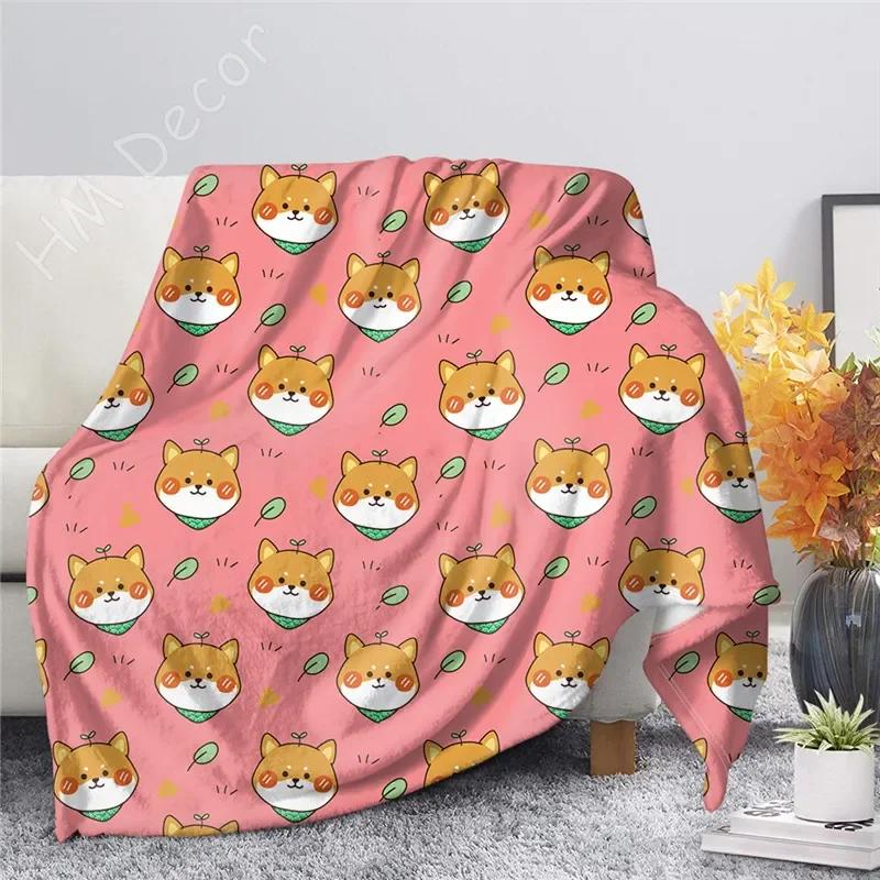 Shiba Inu Tryckt Filt Tecknad Mjuk Varm Sherpa Fleece Filtar Plädar för Säng Spjälsäng Soffa 100x120cm Baby Flickor Pojkar Barn Gåva
