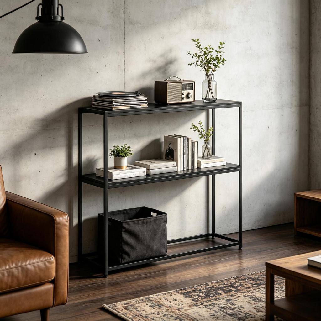 Modern Console Table Made of Steel with 2 Levels, Entrance Table, Hallway and Living Room