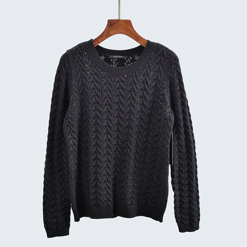 Export Yuan Single round Neck Loose Long Sleeves High Quality Computer Woven Flower Pure Color Pullover Bottoming Shirt Women's Knitting Sweater