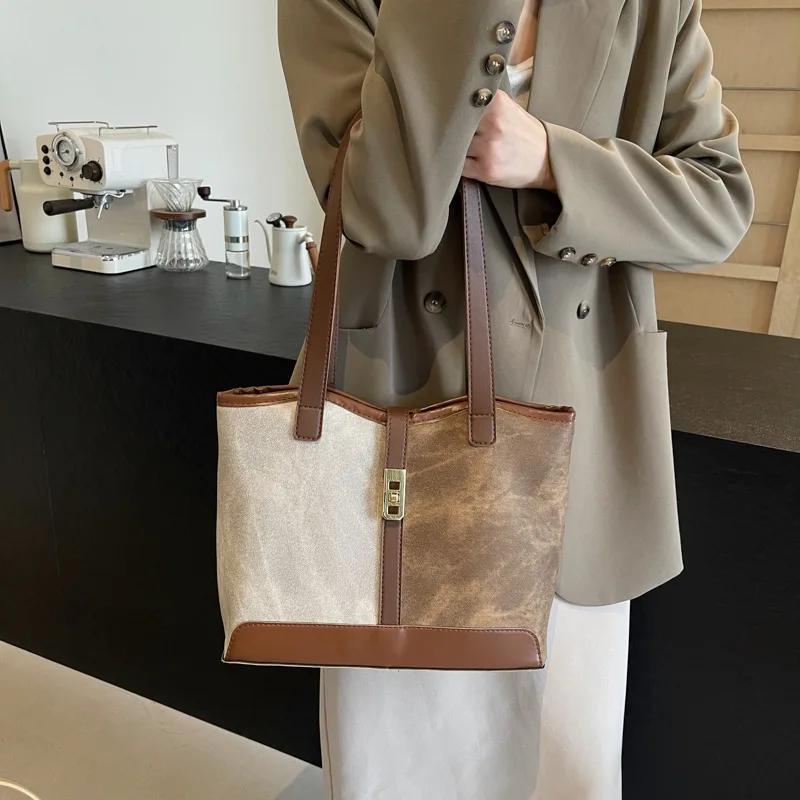 Vintage Women's Shoulder Bag Fashi Patchwork Leather Ladies Tote Bags Large Capacity Female Commuter underarm Shopping Handbag