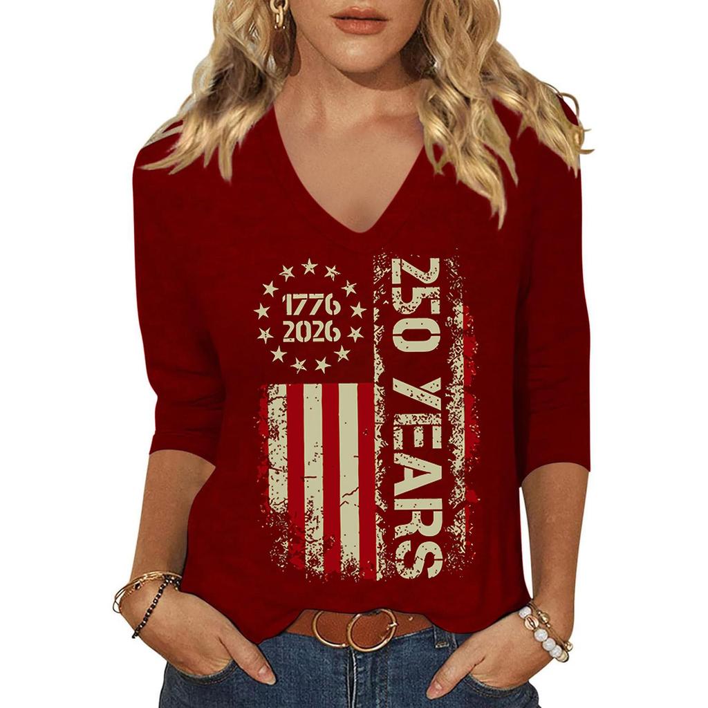 Women's Fashion Casual Independence Day Print Top
