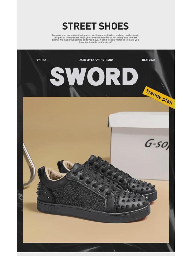 Men's 2024 Autumn Black Rivet Casual Fashion Sneakers